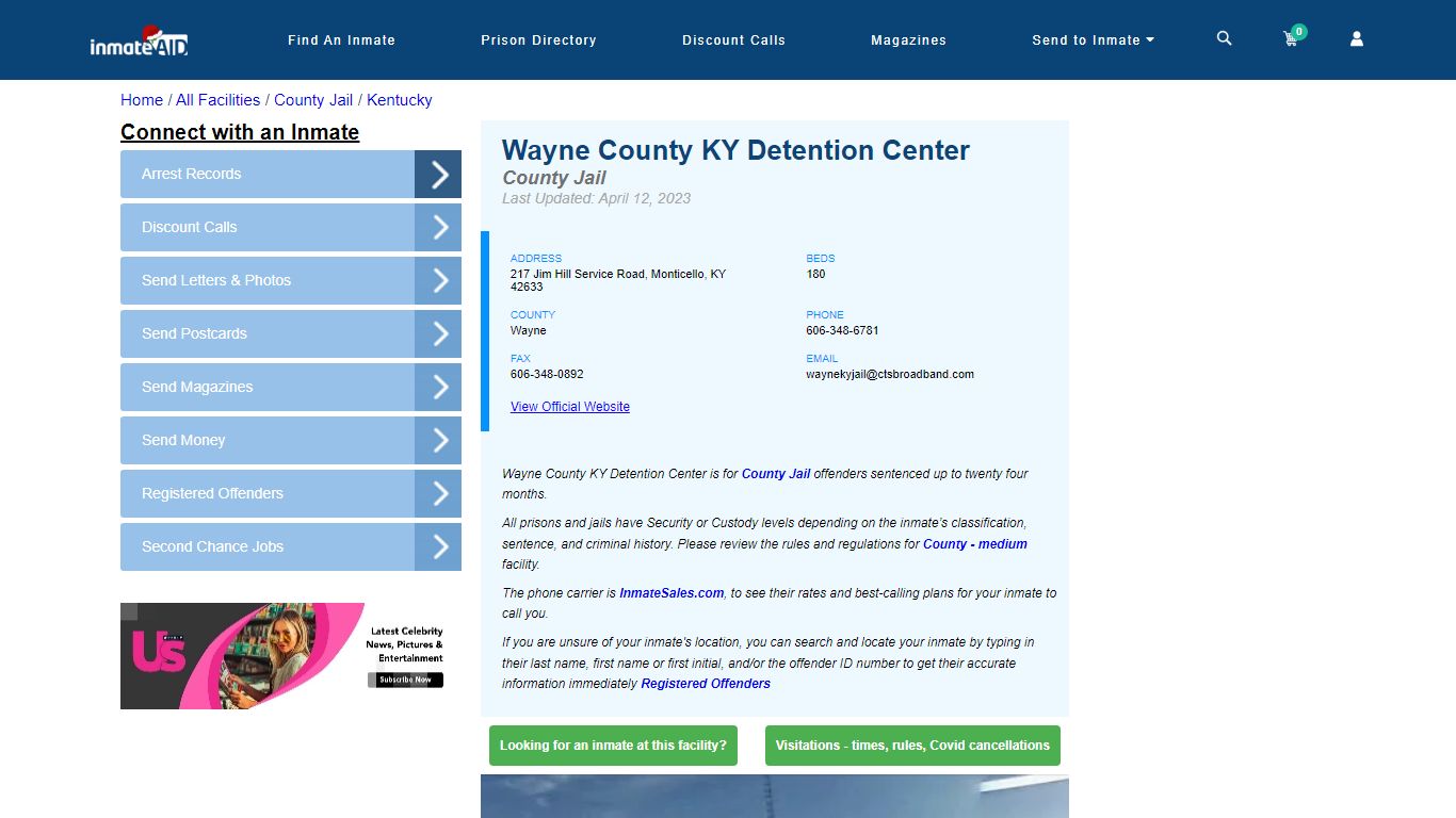 Wayne County KY Detention Center - Inmate Locator - Monticello, KY